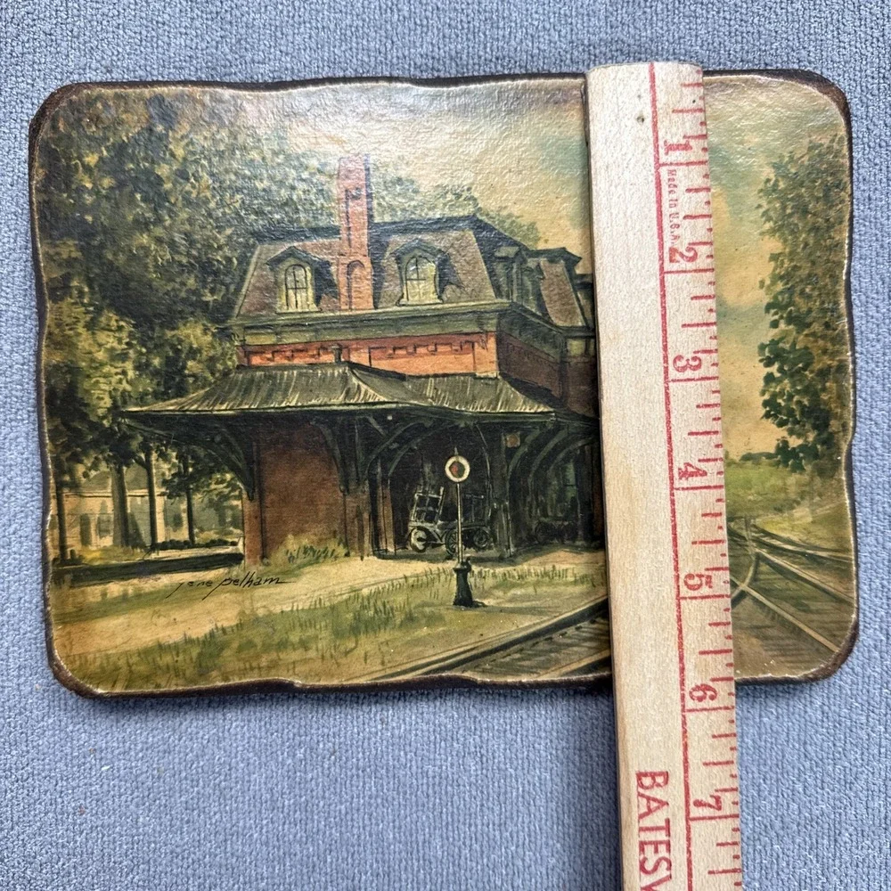 Vintage Gene Pelham Train Depot Railroad Station Wall Plaque Print 9x6 Rustic